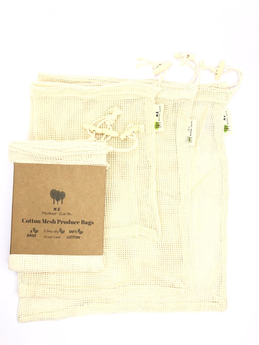 Cotton Mesh Produce Bags - set of 3